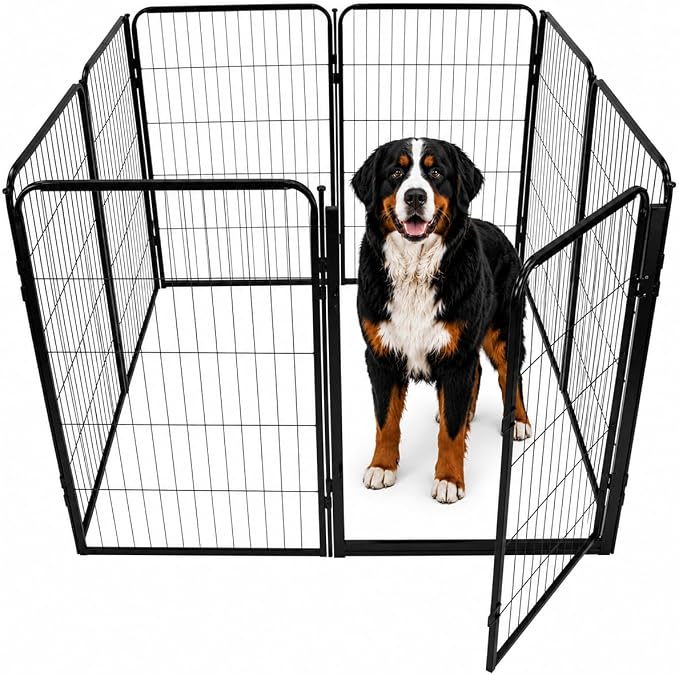 Outdoor Dog Playpen - 40 inch, 8 Panels for Medium and Large Size Dogs - Heavy Duty Metal Pet Fence with Black Anti-Rust Coating - Portable Exercise Play Pen for RV, Camping, and Yard