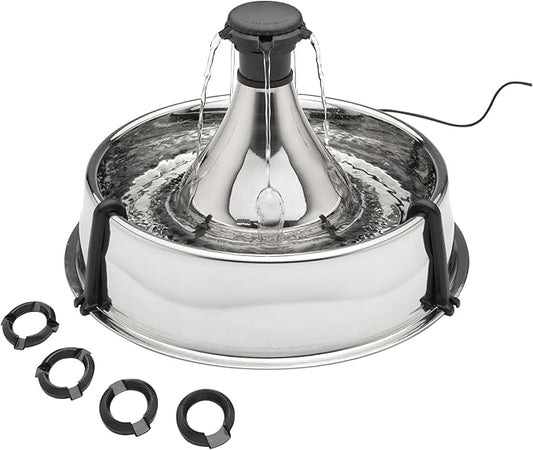 PetSafe Drinkwell Stainless Steel 360 Multiple Pet Fountain - Scratch and Rust Resistant Automatic Water Dispenser for Cats or Dogs - Adjustable Flow Control - 128 Ounce (3.8 Liter) - Filters Included