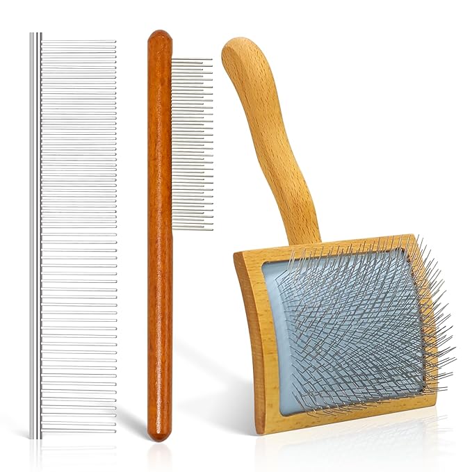 Slicker Brush For Dogs,Large Long Wooden Handle Dog Grooming Brush for Goldendoodles, Poodles & Labradoodles for Dematting, Deshedding & Removing Tangles on Medium to Long Haired Dogs