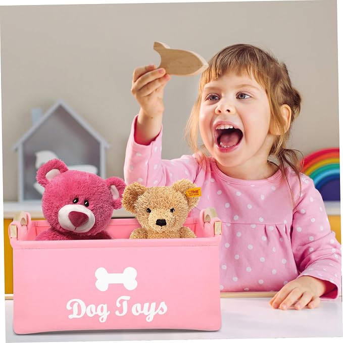 Ciieeo Pink Felt Pet Organizer Box with Handles Lightweight Large Storage Basket for Dog Home Use Decorative and Portable Container for Tidy Spaces
