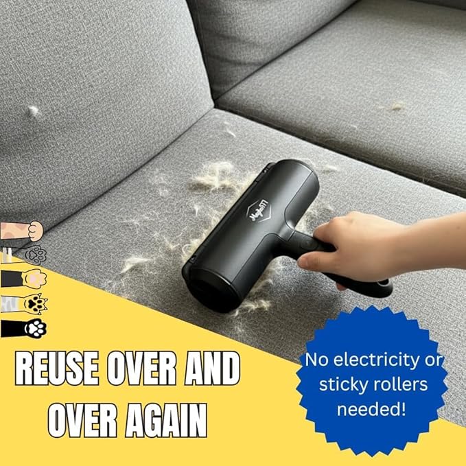 Pet Hair Remover Roller | Reusable Lint Roller for Dog & Cat Hair | Multi-Surface Fur Remover for Furniture, Couch, Carpet, Clothes & Bedding | Portable, Eco-Friendly Cleaning Tool (Black)