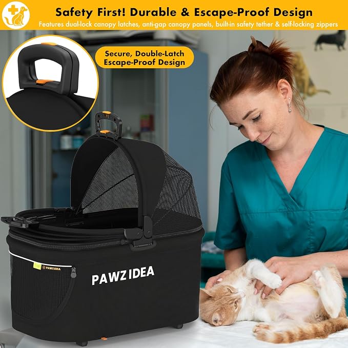 PAWZIDEA Portable Small Dog Crate for Car Travel Up to 33lbs, No-Zip Canopy | Enclosed Dog Car Seat Escape-Proof, Soft-Sided Small Medium Puppy Cats Car Kennel, Foldable Pet Carrier by Seatbelt, Top-Load