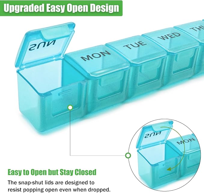 2 Pack Weekly Pill Organizer, Large 7 Day Pill Case, Daily Vitamin Case Medicine Box, AM/PM Pill Containers for Medicine Supplements Fish Oil (Blue & Green)