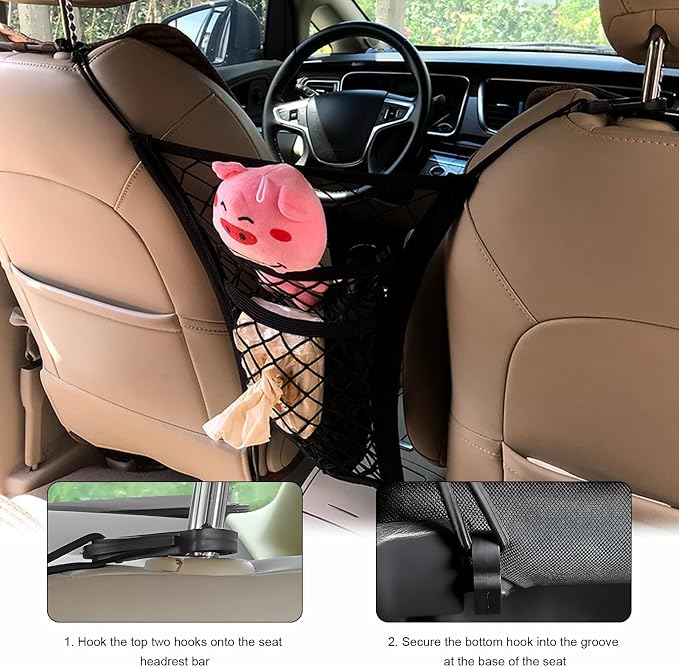 1pcs Seat Mesh Organizer for Ford F-250/F-350 2017-2024 2025, Pet Dog Barrier Pouch | Organize your cabin space and block pets from accessing the front console with this three layer stretchable mesh barrier