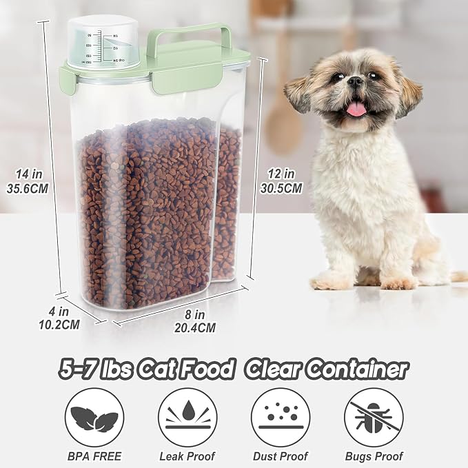 LEAWALK 5-7Lbs Dog Cat Food Storage Container with Upgraded Large Nozzle BPA-free, 4 Snap Seals Plastic Pet Food Storage Containers with Handles are Easy to Clean and Carry