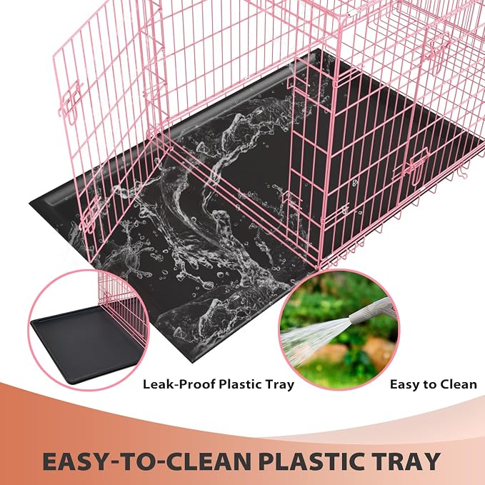 BestPet 30 Inch Dog Crates for Small Medium Dogs Folding Metal Wire Crates Dog Kennels Outdoor and Indoor Pet Dog Cage Crate with Double-Door,Divider Panel, Removable Tray and Handle,Pink