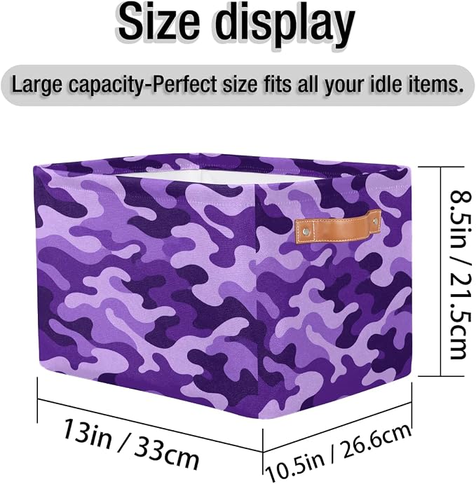 Pardick Camo Basket Storage Bins Rectangle Canvas Basket Cube Storage Box | Nursery Foldable Basket with Handle for Kids Girls Boys Toys Living Room Closet Organizer Shelf Gifts Camouflage Purple