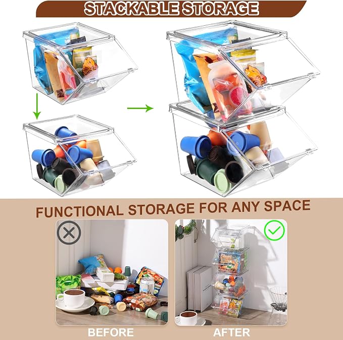 Yerliker 8 Pcs Clear Plastic Storage Bins with Lids Large Stackable Pantry Storage Organizer Bins Kitchen Organization Cabinet Organizers Ideal Containers for Fridge Kitchen abinets Bathroom