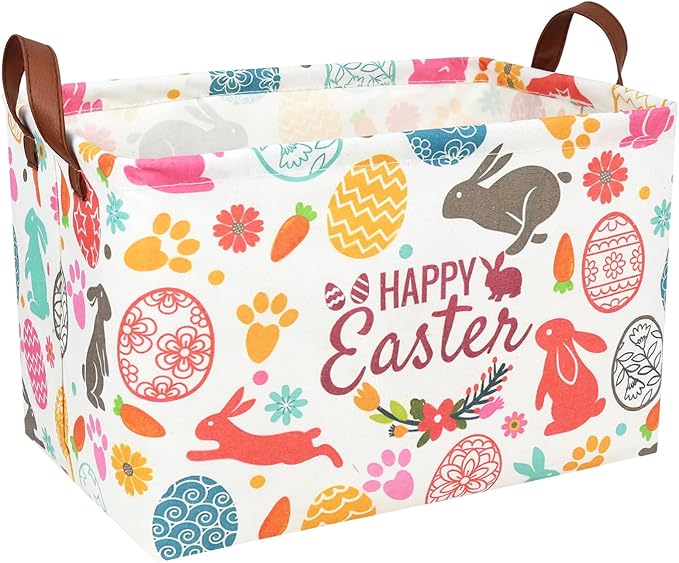 Easter Basket for Kid Large Empty Rectangular Cute Easter Gift Storage Basket Bunny Eggs Décor (Rabbit Bohemia)