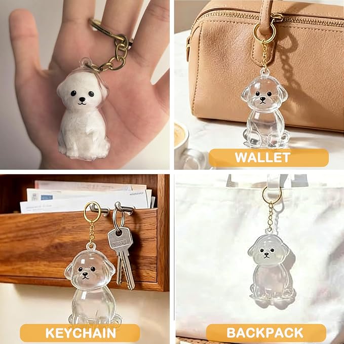 Cute Dog Hair Keychain Transparent Pet Fur Keepsake with Tweezer | Portable Dog Fur Keychain DIY Pet Hair Memorial Keepsake Dogs Hairs Collector Charm Storage Box, Dogs Lover Collecting Gifts