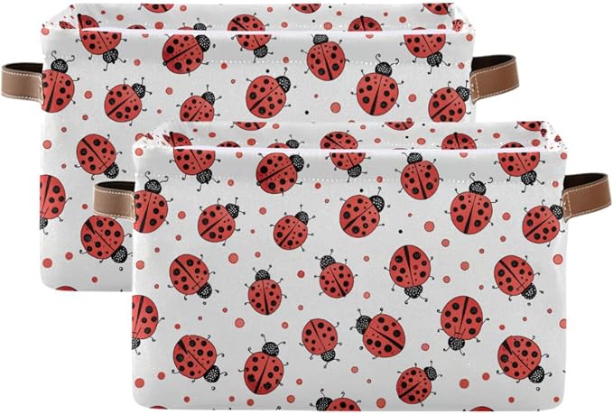 Ladybug Storage Basket Bin, Large Cube Storage Box Canvas Collapsible Storage Organizer for Home Office Closet, 2 Pack - 15 L x 11 W x 9.5 H