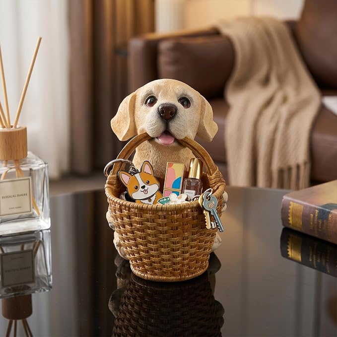 Cute Labrador Candy Bowl, Resin Dog Figurine Key Bowl for Entryway Table, Desktop Storage Basket Organizer for Desk, Unique Dog Lover Gift