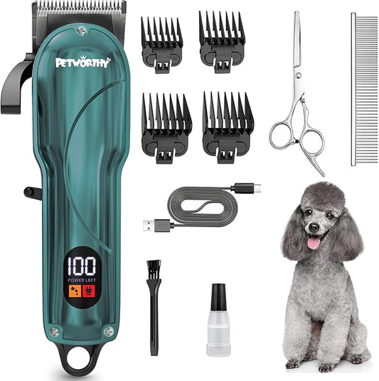 Quiet Dog Grooming Kit - 2000mAh Dog Clippers for Grooming Dog Grooming Clippers for Heavy Thick Hair Coats Waterproof Rechargeable Cordless Clippers Safe and Easy to Clean Home Pet Grooming