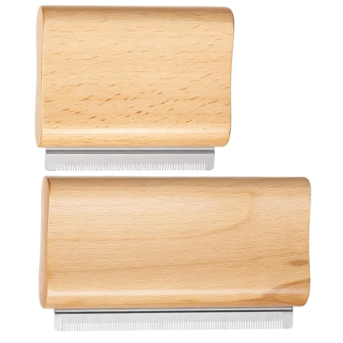 2 Pcs Deshedding Grooming Brush for Dogs Cats & Horse Pet Hair Removal Tool Ergonomic Design Wood Groom Brush Painlessly Remove for Short Medium & Long Hair