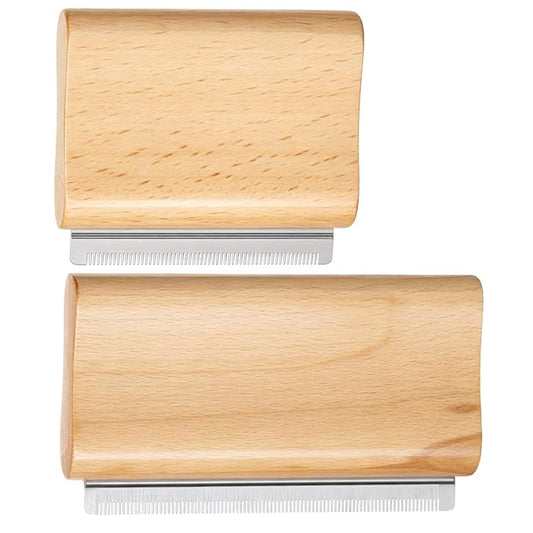 2 Pcs Deshedding Grooming Brush for Dogs Cats & Horse Pet Hair Removal Tool Ergonomic Design Wood Groom Brush Painlessly Remove for Short Medium & Long Hair