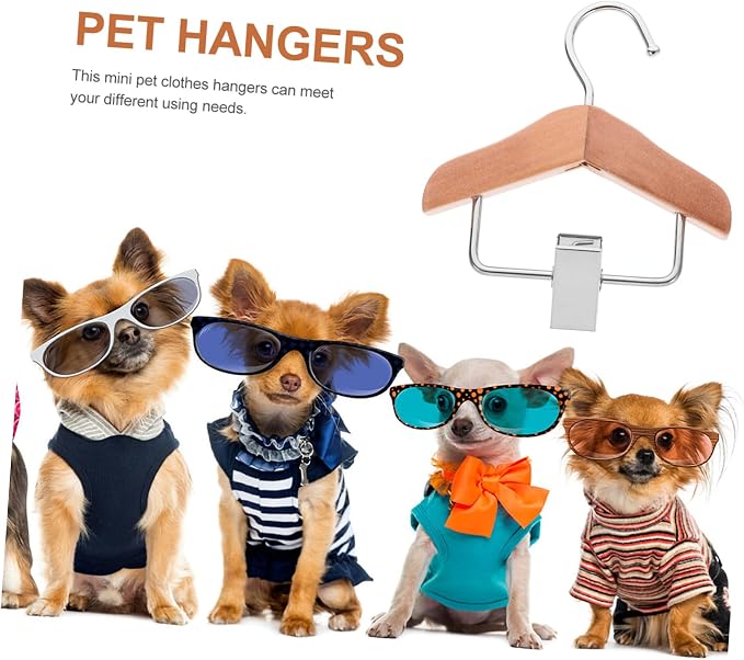 Happyyami Wooden PET Clothes Hanger Rack Mini Size Dog and Cat Apparel Clip Hanger Sturdy Hanging Support for Puppy and Kitten Outfits