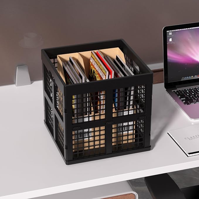13 Inch Collapsible Milk Crate, Folding Storage Crates, 3 Packs | Stackable Black Foldable Crates Cube, 36 L