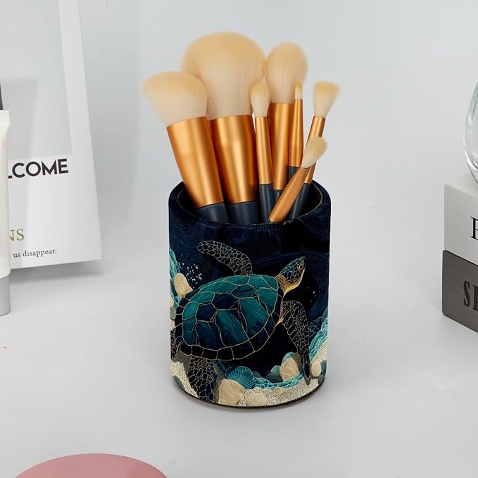 Sea Turtle Pen Holder, Pencil Cup Marker Brush Holder Desk Storage Case, Desktop Organizer for School Office Home Supplies