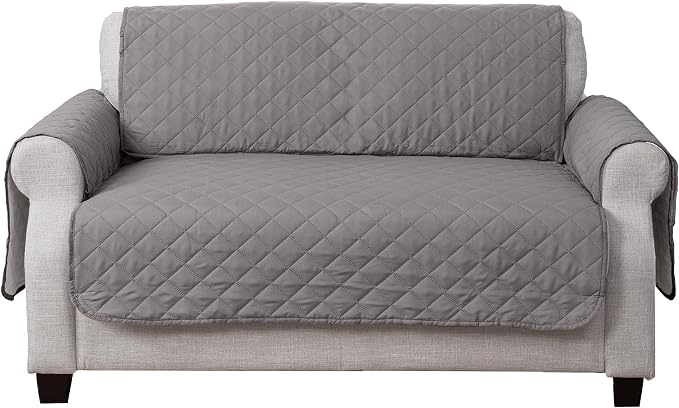 Furhaven Water-Resistant & Reversible Loveseat Cover Protector for Dogs, Cats, & Children - Two-Tone Pinsonic Quilted Living Room Furniture Cover - Gray/Mist, Loveseat