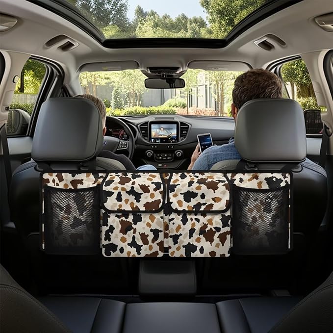 Cow Print Car Organizers Storage Bag - Dust-Proof Hanging Trunk Organizer, Back Seat Truck Sedan SUV Accessories