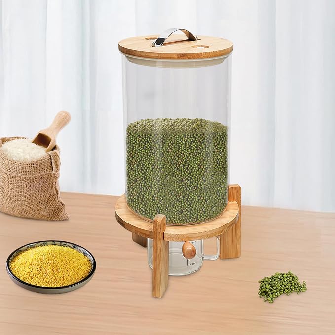 Cereal Storage Dispenser,Flour Storage Container,Rice/Grain Dry Food Glass Container,7.5L With Valve,Glass Food Storge Container for Kitchen Organization and Pantry Store
