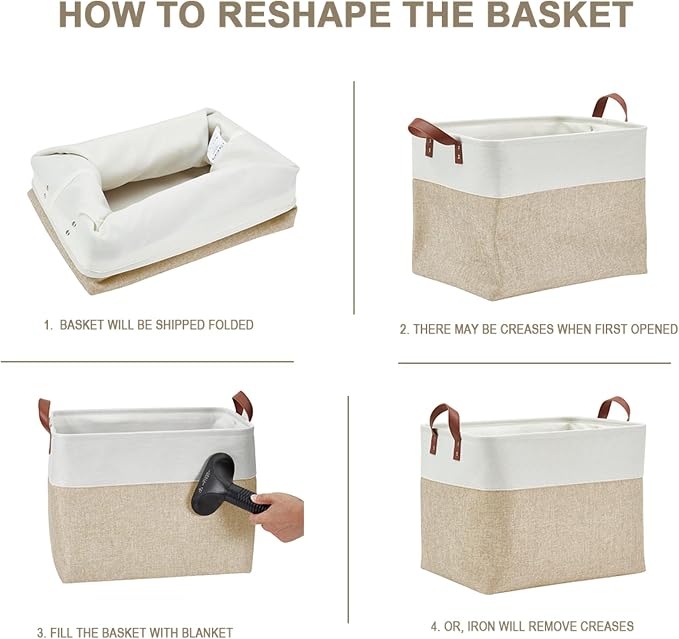 DECOMOMO Fabric Storage Bins, Extra Large Storage Baskets with Handles | 3 Pack Storage Baskets for Shelves, Laundry, Toys, Nursery (Beige & White)