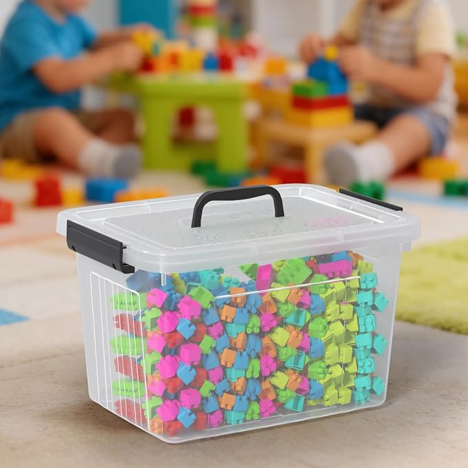 12 Quart Plastic Clear Storage Latching Bins with Lids, 6 Packs | Stackable Plastic Containers with Handles for Organization