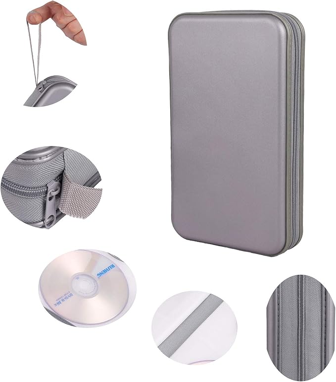 UENTIP CD Case,96 Capacity Hard Plastic DVD Case Holder for Car Home Travel | CD DVD Storage,Zipper Closure,Scratch-Resistant Sleeves,Stay Away Dust and Damp,Storage Music Video Gaming Discs Blu-ray