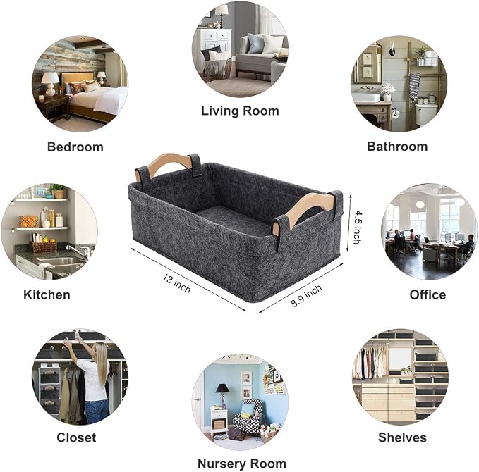 Collapsible Storage Basket Medium Rectangle Felt Fabric Baskets Storage Bins Organizer for Underwear Socks Bra Towel Toiletry Baby Products Storage Basket Light Gray