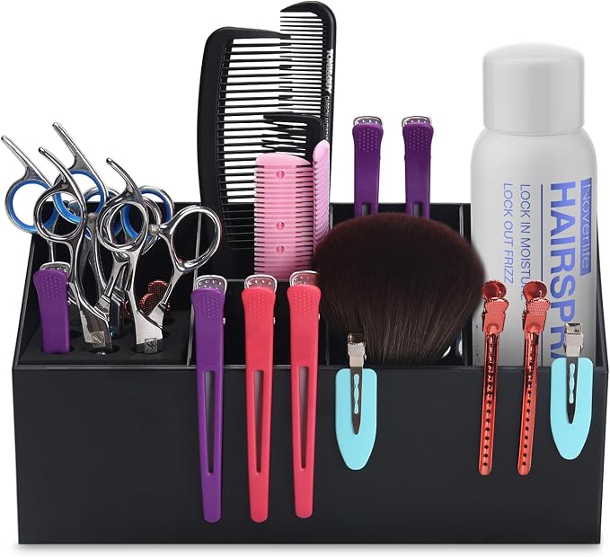 Noverlife Hair Scissors Large Storage Box, Shear Holder for Hair Salon, Scissor Holder, Hairdressing Combs Clips Scissors Professional Hairdressing Combs, Clips, Brushes Storage Racks Tool Box - Black | Black Anti-skid Scissor Holder, Wall-mounted Prof...