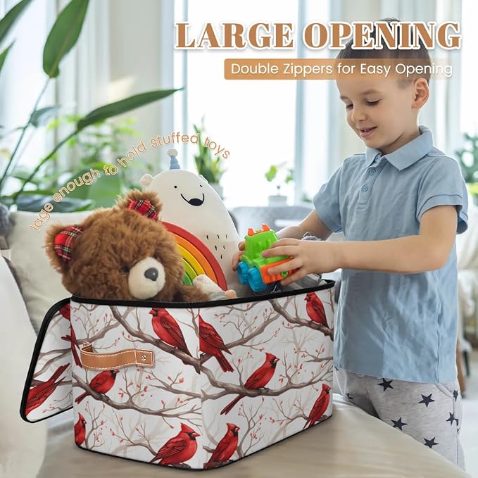 Storage Bins Branch Cardinals Storage Basket with Zipper Lid & Handle Foldable Storage Box Storage Cube Bin Clothes Organizer for Closet, Bedroom