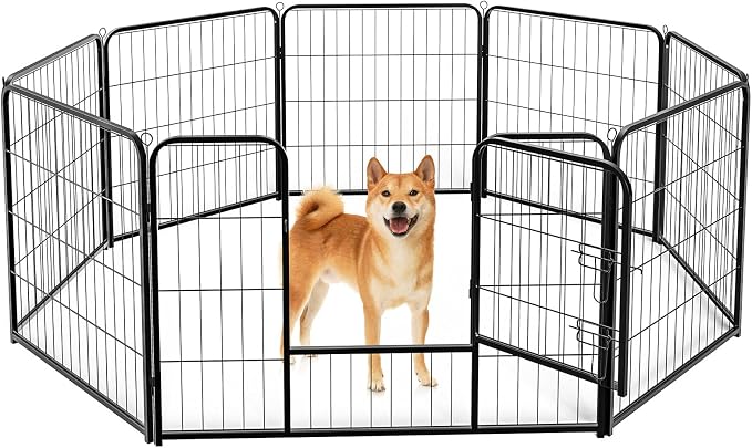 DUMOS Dog Playpen 8 Panels 32 Inch Indoor Outdoor Metal Pet Fence | Foldable Dog Play Pen with Door, Portable Exercise, RV Camping, Puppy Small Medium Dogs
