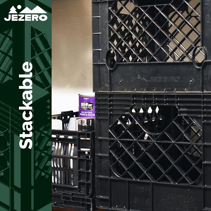 JEZERO 20 Quart 3-Pack Heavy Duty Plastic Crate | Stackable Multi-Purpose Storage Bin for Garage, Home, Office, Groceries, Outdoor, Camping & Kayaking | Black Utility Tote, 17" x 13" x 11"