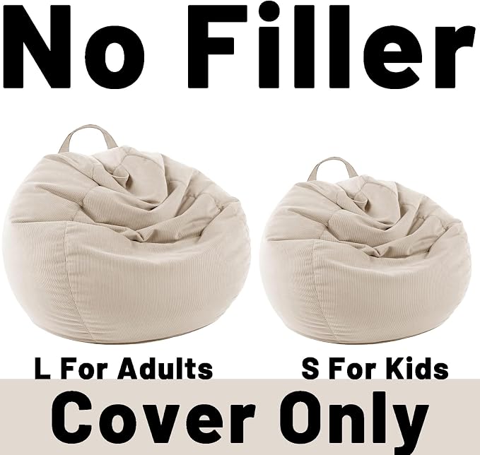 LPMOERA Stuffed Animal Storage Soft Bean Bag Cover No Filler Cream White | Skin-Friendly,Portable,Wide Easy-Load Opening,Hidden Zipper,Decorative Organizer