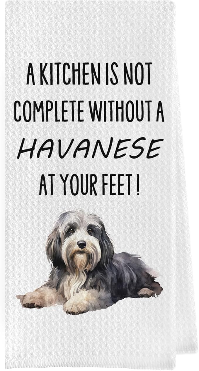 Funny Havanese Kitchen Towels - Havanese Gifts Waffle Weave Dish Towels for Kitchen Decor, Dog Lover Mom Gifts Decorative Hand Tea Towel, 16x24 Inch