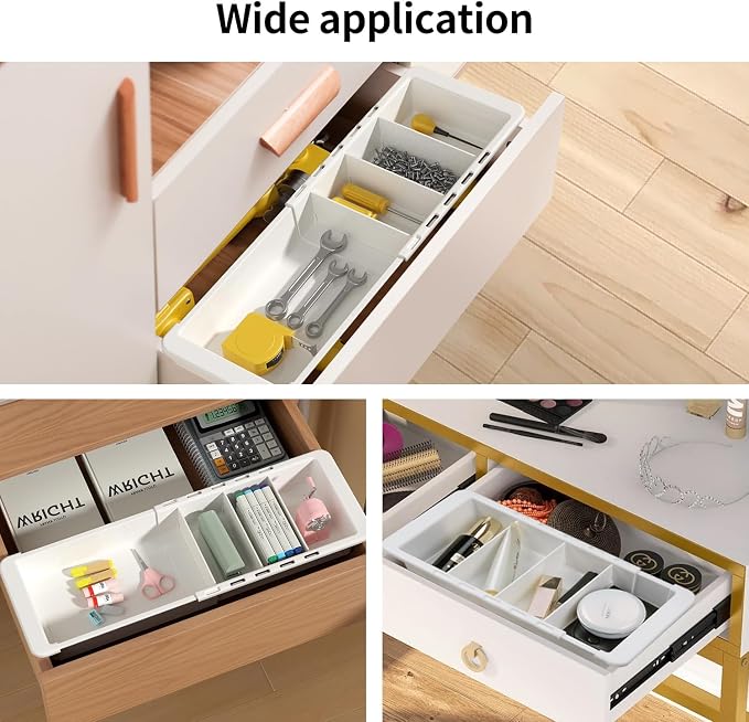 Deep 2.3" Expandable Drawer Organizer 11-18" White Plastic Tray | Expandable 11-18" Deep 2.3" PET Drawer Organizer|White Tray|Office Kitchen Bathroom|Dual-Slot Design|Durable BPA-Free