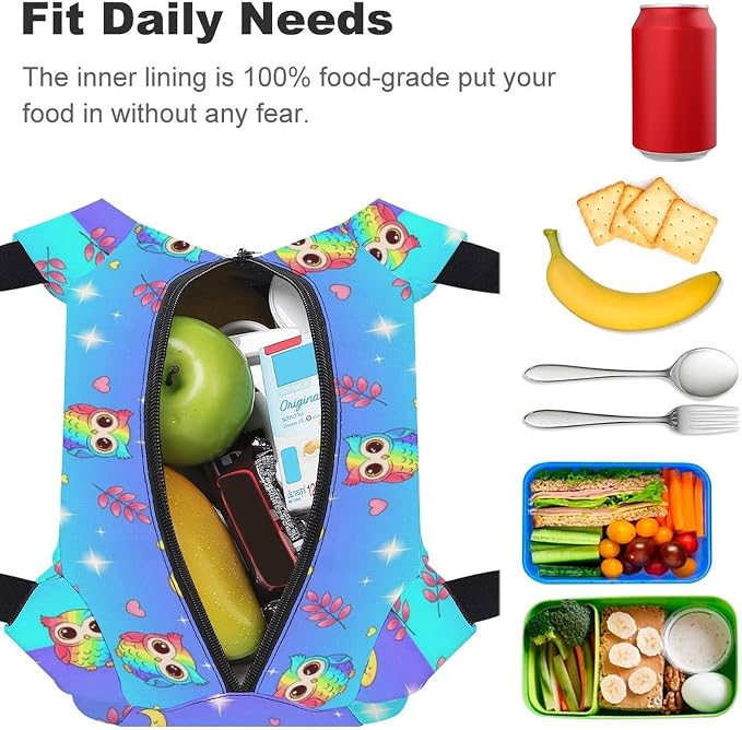 Reusable Insulated Cooler Lunch Tote, Owl Moon Purple | for Outdoor Use, Portable and Spacious, Leakproof Food Storage Bag, for Drinks Meals Fruits
