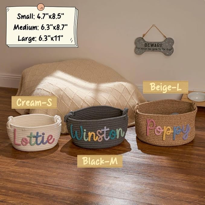 Personalized Dog Toy Basket,Rope Cotton Gift Basket with Pet's Name,Custom Storage Box Chest Organizer for For Dog,Cat,Toys,Coats,Clothing,Blankets,Pet Gift (35 * 19 * 13cm)