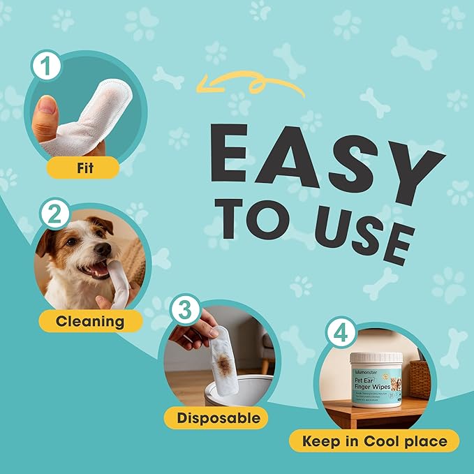 Dog Teeth Cleaning Wipes, Pet Dental Cleaning Finger Wipes Tooth Brushing Kit for Dogs Cats Remove Plaque Tartar Bad Breath Ear Wax, 50 Pcs Dog Healthy Mouth Tooth Wipes for Pets Daily Care, Coconut