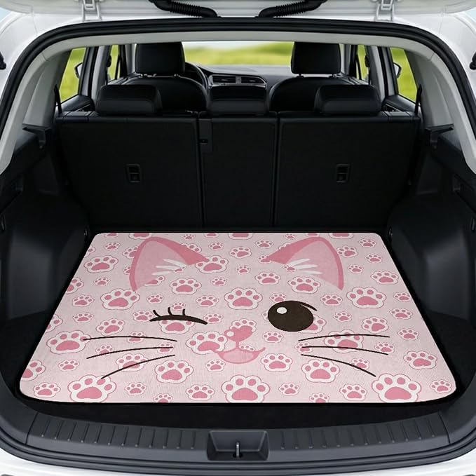 Pink Cute Cat Car Trunk Mat Universal Trunk Protection Cargo Liner Pink Car Car Interior Accessories Universal Fits for Most Cars (29" x 39"), All Weather Used