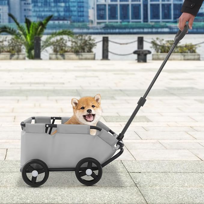 Bacocoo Portable Folding Pet Trolley, Dog Stroller 4 Wheels, Folding Dog Cart Pet Stroller for Travelling Shopping Walking Playing for Small Dogs Cats. (Grey)