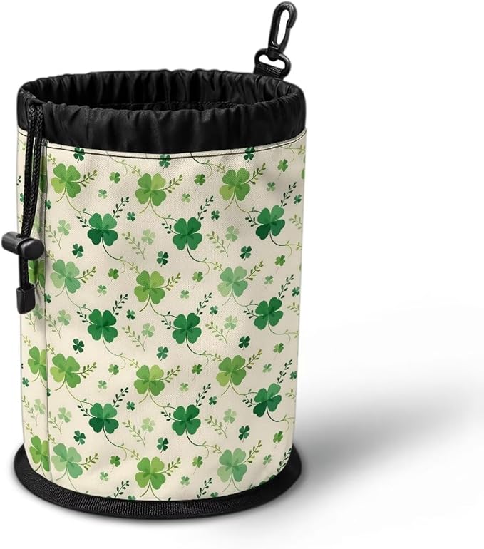 Shamrock Clothespin Bag with Hanging Hook Laundry Canvas Clothes Pin Holder Waterproof Clothespin Bag Clothespin Storage Organizer with Drawstring Closure