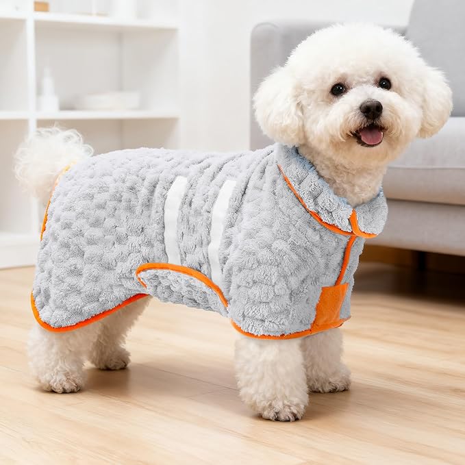 Glittme Dog Bathrobe for Drying Dogs, Super Absorbent Fleece Dog Towel Robe, Adjustable Dry Coat for Large Medium Small Dogs, Warm Pet Drying Vest for After Bath, Swimming, Muddy Walks & Car Travel