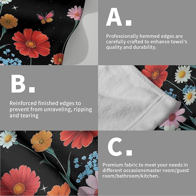 Giwawa Wild Flowers Hand Towel Set of 2 Colorful Boho Floral Moon Phases Towel Spring Summer Botanical Plant Face Towel Quick Drying Dish Wash Cloth for Hotel Bathroom Gym Home Spa Decor