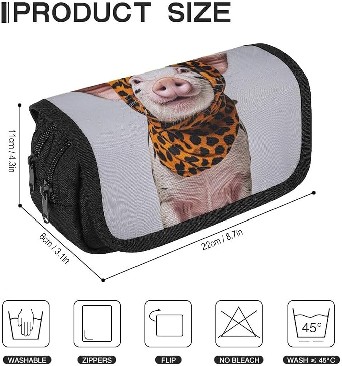 Pencil Bag Pets Wearing Leopard Print Pencil Pouch Large Capacity Pen Box Double Zipper Storage Bag 2 Compartments Portable Multifunctional Bag Desk Organizer Pen Case
