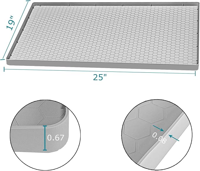 Under Sink Mat 25 x 19, Silicone Under Sink Mats for Kitchen Waterproof, Under Sink Liner, Easy to Clean Bathroom Cabinet Mat Organizers and Storage, Light Grey