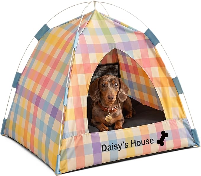 Personalized Dog Cat Pet Tent for Indoor with Name & Paw Print Multicolor (Multi)