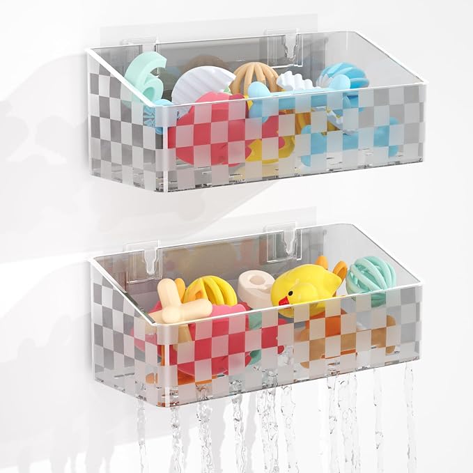 2 Pack Bath Toy Storage Holder, Large Capacity Bath Toy Organizer for Tub | Holder for Bathroom, Bedroom & Kitchen, Organize Shower Toy, Shampoo, Bath & Kitchen Items, ABS Quick-Drying, Sheer Gray