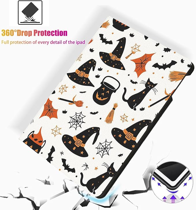 for Microsoft Surface Pro X/Pro X Plus-13 2019/2020/2021/2024 Tablet Case,Auto Wake/Sleep,Adjustable Stand Protective Cover - Halloween Witch Hat Cat