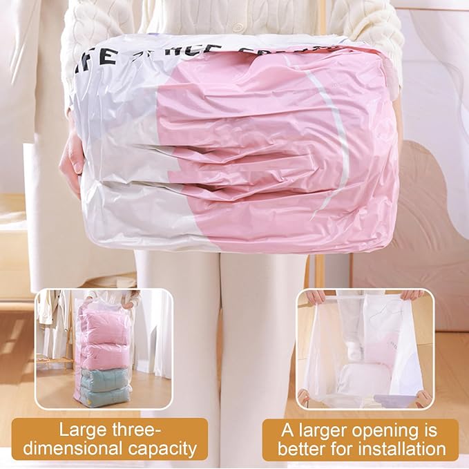 No Pump Vacuum Storage Bags,2026 New No Pump Large Vacuum Storage Compression Bags,Thick and Airtight Reusable Organizer Suitable for Clothes, Blankets, Bedding, Travel, and Closet Storage (3, Large)